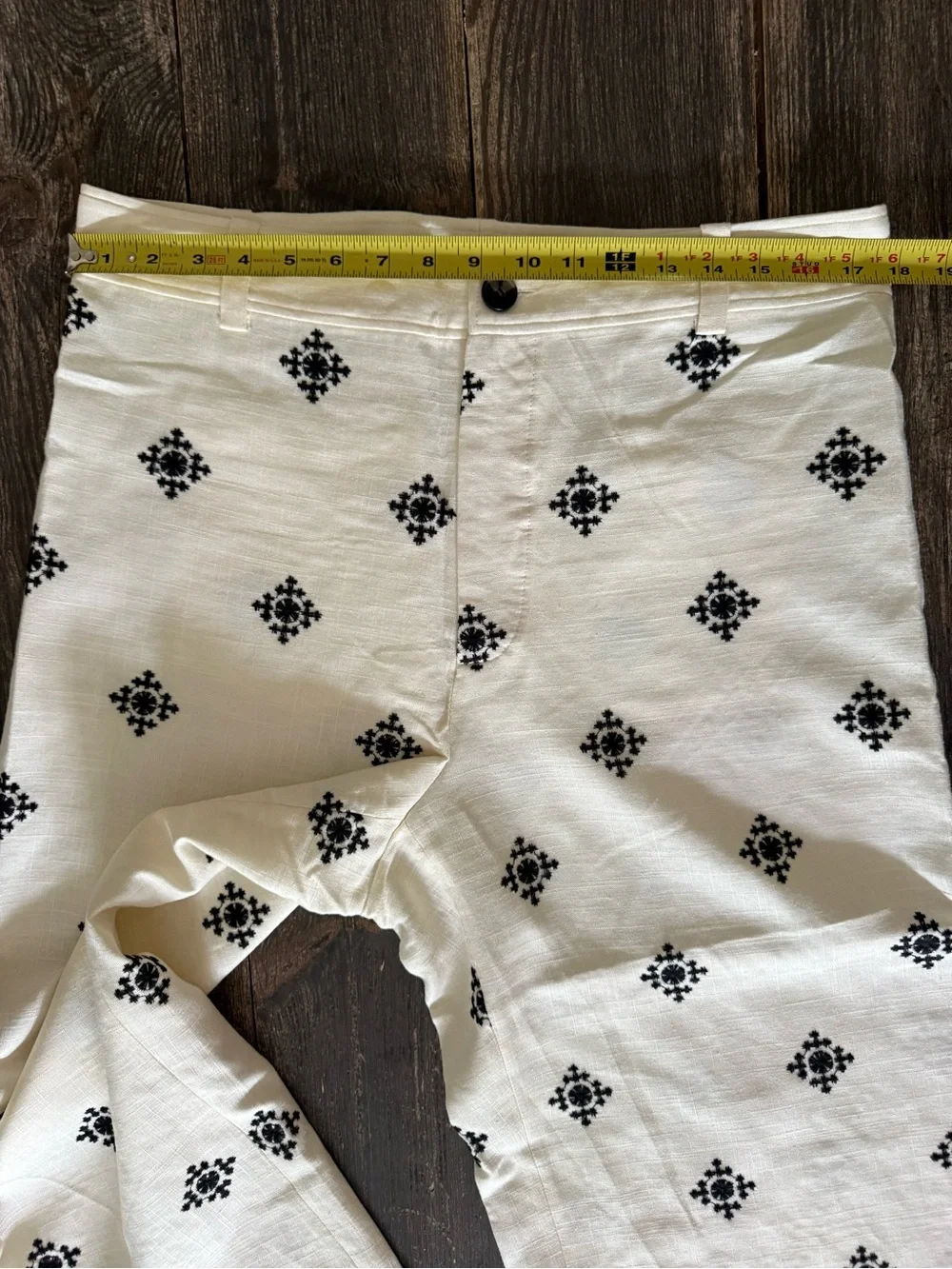 Zara • High-Waist Geometric Print Linen-Blend Cropped Wide-Leg Pants XL